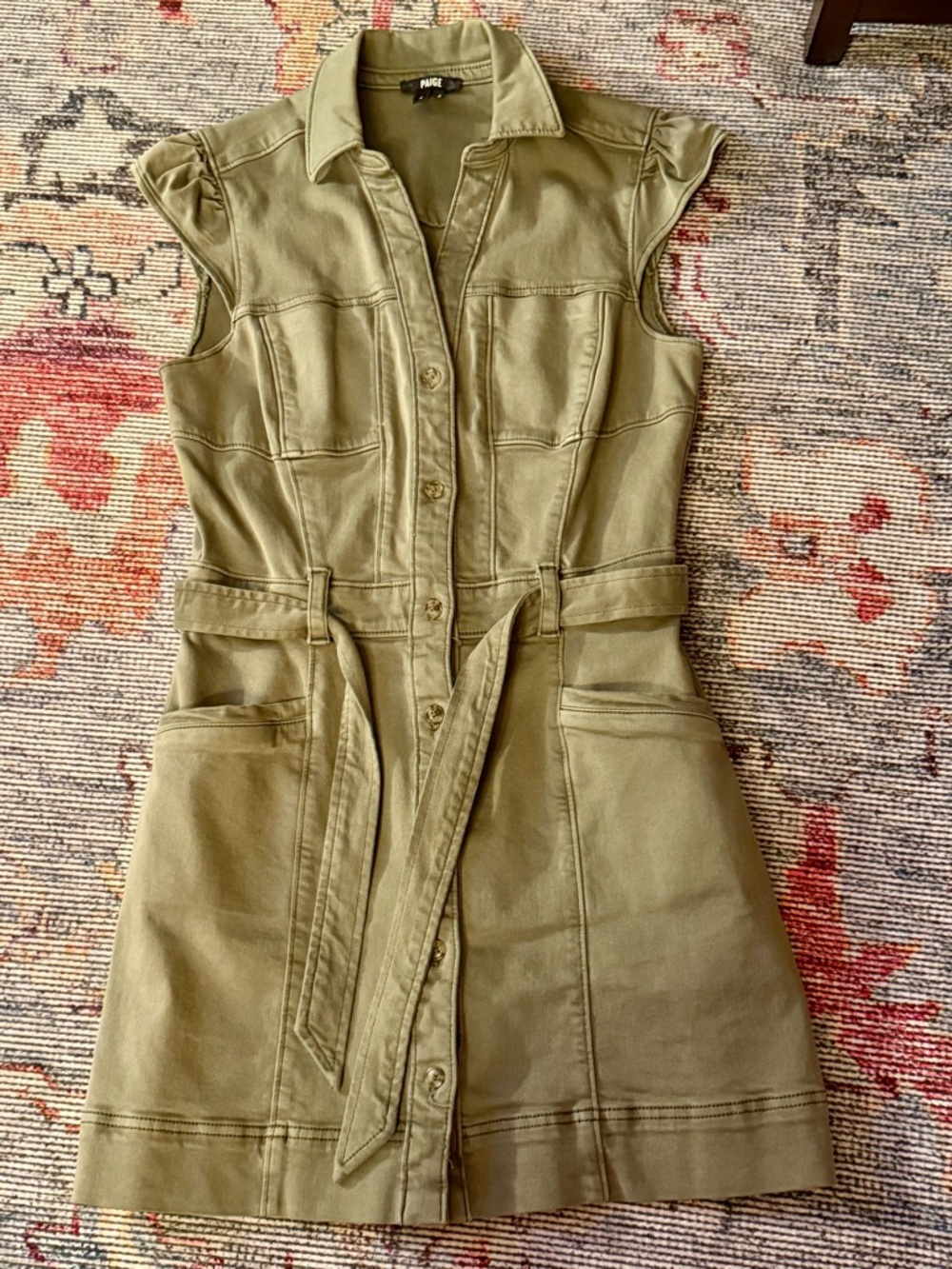 Paige Olive Green Sleeveless Utility Shirt Dress with Belt